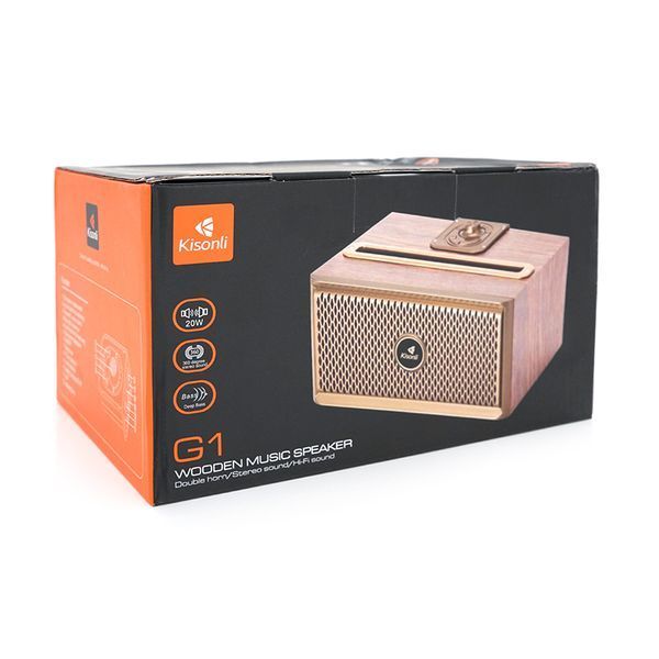 Колонка Kisonli G1 Bluetooth 5.0 2х10W 1500mAh USB/TF/BT/FM/AUX DC: 5V Dark wood (Brown) BOX Q24 2000000312958YT фото