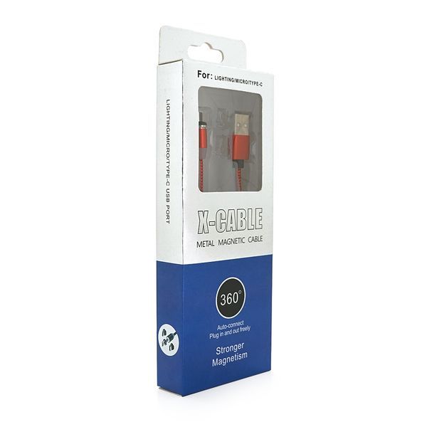 Магнитный кабель PiPo USB 2.0/Micro, 1m, 2А, тканевая оплетка, бронированный, съемник, Red, BOX 2000000181646YT фото