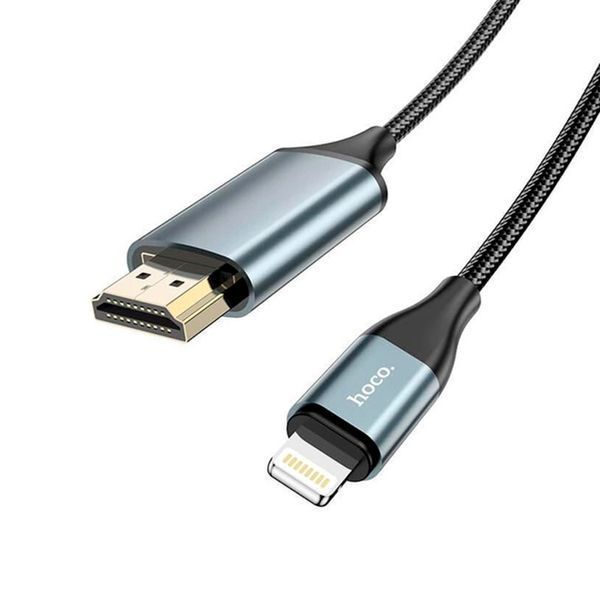 Конвертер Hoco UA15 HDMI (тато)-Lightning (тато) 2м, оплетка, круглий Black/Gray Box 2000000349619YT фото