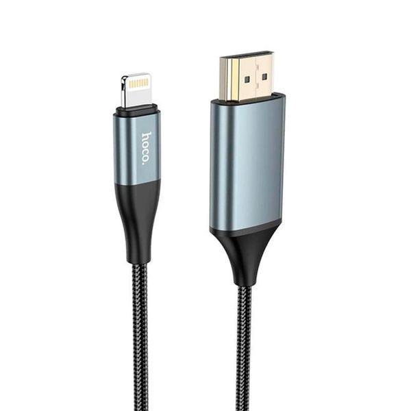 Конвертер Hoco UA15 HDMI (тато)-Lightning (тато) 2м, оплетка, круглий Black/Gray Box 2000000349619YT фото