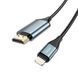 Конвертер Hoco UA15 HDMI (тато)-Lightning (тато) 2м, оплетка, круглий Black/Gray Box 2000000349619YT фото 2