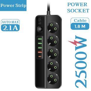 Сетевой фильтр-удлинитель QL-1098U 5 розеток 4-USB 1-Type-C черный 900000000007IMP фото