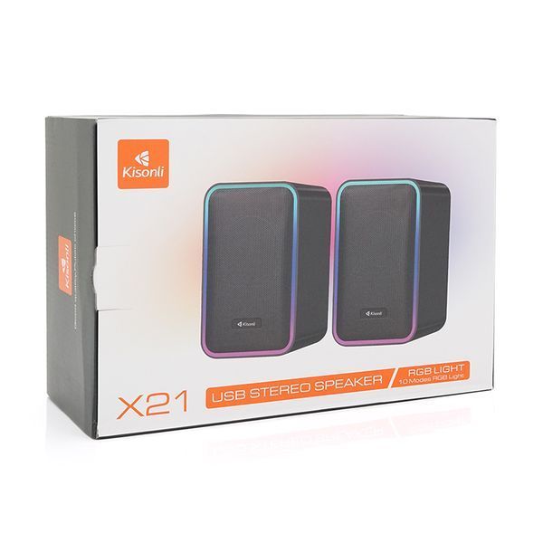 Колонки Kisonli X21BT 2x10W USB RGB light BT DC 5V 1-2A White BOX Q15 2000000313306YT фото