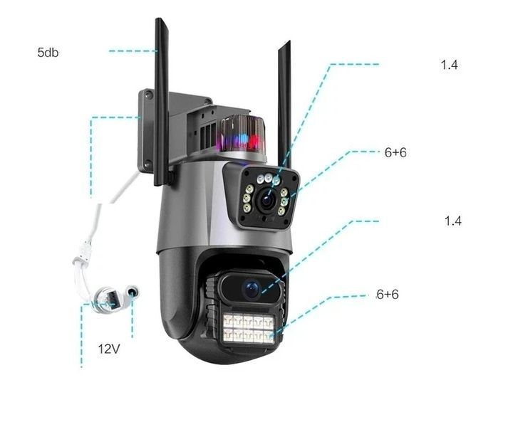 Поворотна вулична Wi-Fi камера відеоспостереження V380-V21 8MP з сиреною і нічним баченням 360&deg; огляд eve1061 фото
