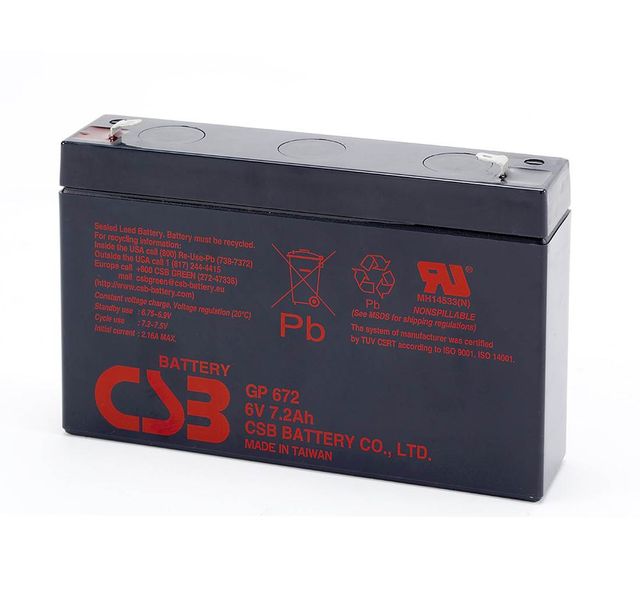 Аккумуляторная батарея CSB GP672, 6V 7.2Ah (151х34х94мм),1.3kg Q10 720DBB085AAD фото