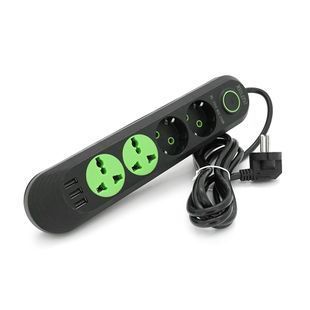 Сетевой фильтр F01U, 2 розетки EU + 2 розетки Universal + 3 USB, 1.5 м, сечение 3х0,75мм, 2500W, Black, Box 2000000115771YT фото