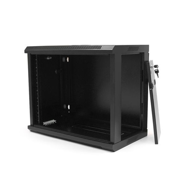 Шафа Merlion 9U 600*350*500 (Ш*Г*В) мм гартоване скло чорний сталь 1,2мм з замком (в розібраному вигляді!!!) Black 2000000365282YT фото