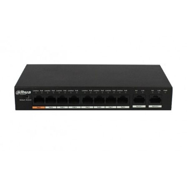 Комутатор POE DH-PFS3010-8ET-96 48V з 8 портами POE 100Мбіт + 2 порт UP-Link 1000Мбіт, корпус - метал, Black 3432BC510062 фото