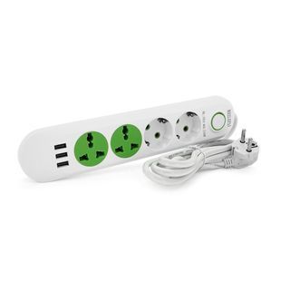 Сетевой фильтр F01U, 2 розетки EU + 2 розетки Universal + 3 USB, 1.5 м, сечение 3х0,75мм, 2500W, White, Box 2000000146027YT фото
