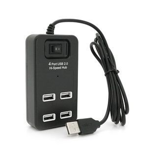 Хаб USB 2.0 4 порти Black 480Mbts живлення від USB з вимикачем Blister Q100 2000000086477YT фото