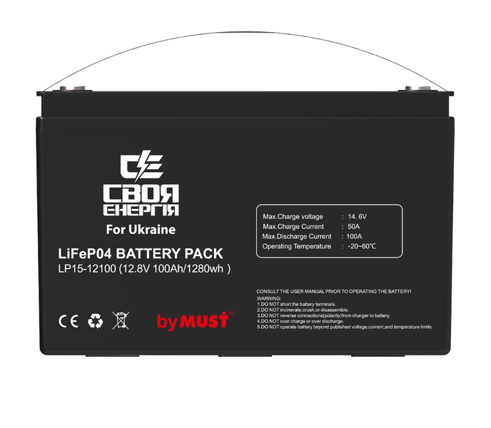 Акумулятор MUST LiFePO4 12,8V - 100 Ah 1280Wh (BMS 100A/50A) eve1374 фото