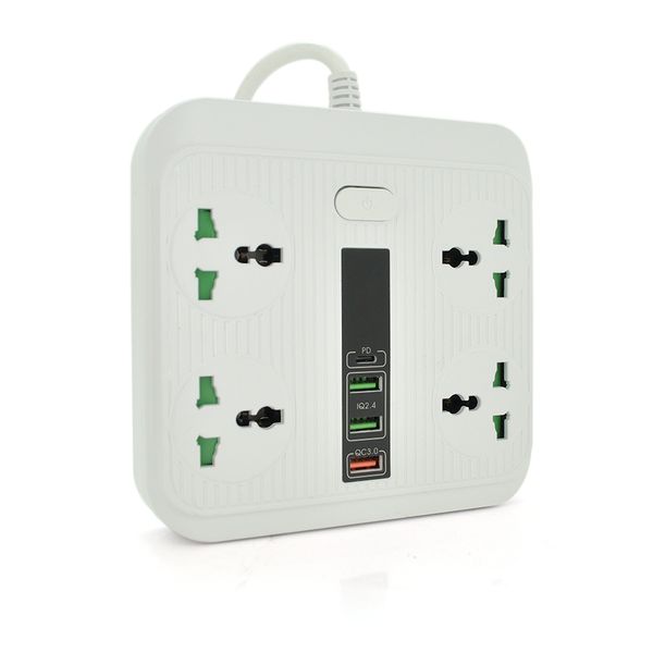 Мережевий фільтр TB-Т18, 4 розетки + 2 USB + PD, 2 м, перетин 3х0, 75мм, 3000W, White, Box 52B8AF4CD23F фото