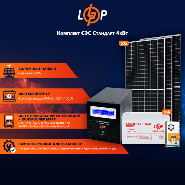 Солнечная электростанция (СЭС) Стандарт (без комплектующих) 4kW АКБ 4.8kWh Gel 100 Ah 3D11F2A7DA9E фото