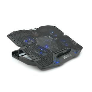 Подставка под ноутбук IceCoorel K5, 10-15", 1*125mm 1400&plusmn;10% RPM + 4*70mm 2500&plusmn;10 %RPM, корпус пластик+алюминий, 2xUSB2.0, 365x297x30mm, Blue,Box, Q18 2000000356723YT фото