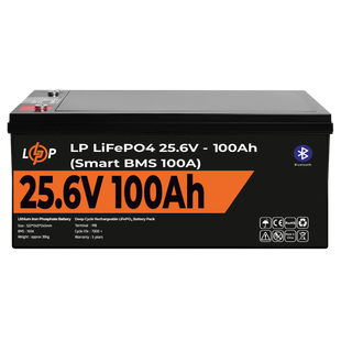 Акумулятор LP LiFePO4 24V (25,6V) - 100 Ah (2560Wh) (Smart BMS 100А) з BT пластик 20200LP фото