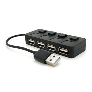 Хаб USB 2.0 4 порти Black 480Mbts живлення від USB з кнопкою LED/Blue на кожен порт Blister Q100 2000000026473YT фото