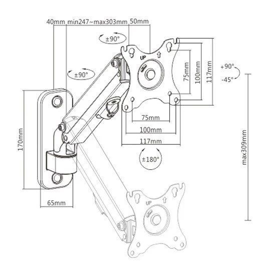 Кронштейн для монітора Gembird MA-WA1-01 17-27" 7кг 99-00022256VIAT фото