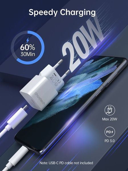Сетевое зарядное устройство Choetech PD5010-EU-WH, USB-C 1606150EDG фото