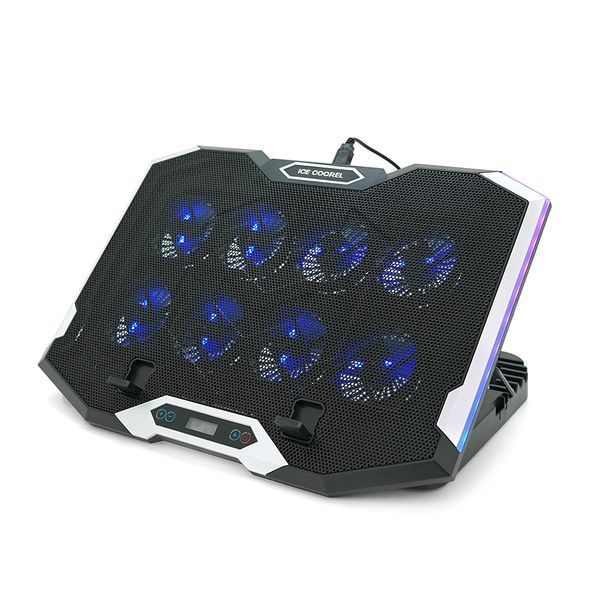 Подставка под ноутбук IceCoorel K10, 10-17", 8*70mm, корпус пластик+алюминий, 2xUSB2.0 + LCD, 410x297x40mm, RGB, Box, Q10 2000000356716YT фото