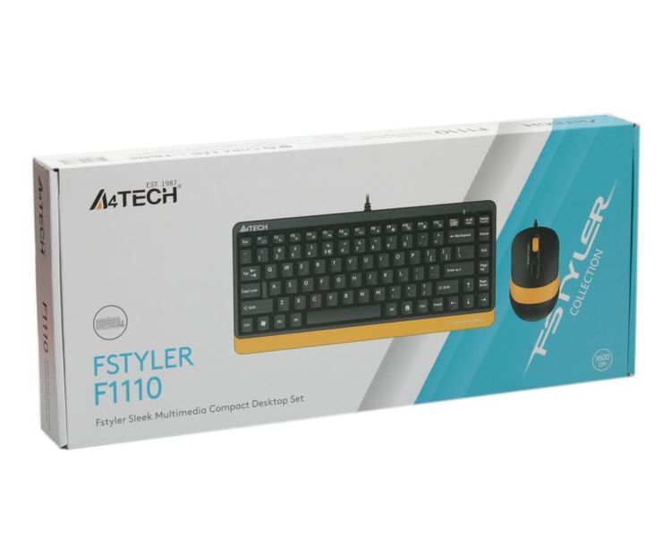 Комплект дротовий клавіатура з мишою A4Tech Fstyler F1110, USB, сірий чорно-жовтий 1606186EDG фото
